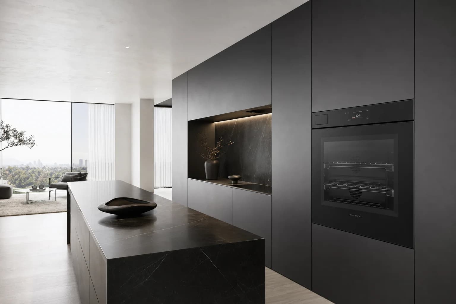 Illustrative luxury kitchen showroom with built-in appliances
